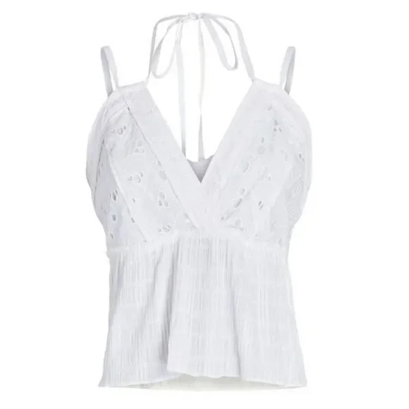 IRO Mireya Eyelet Strappy Halter Neck Peplum Top - Picture 6 of 14
